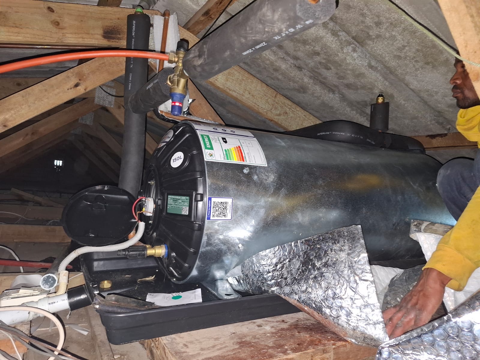 Geyser installation in roof space, Hartenbos